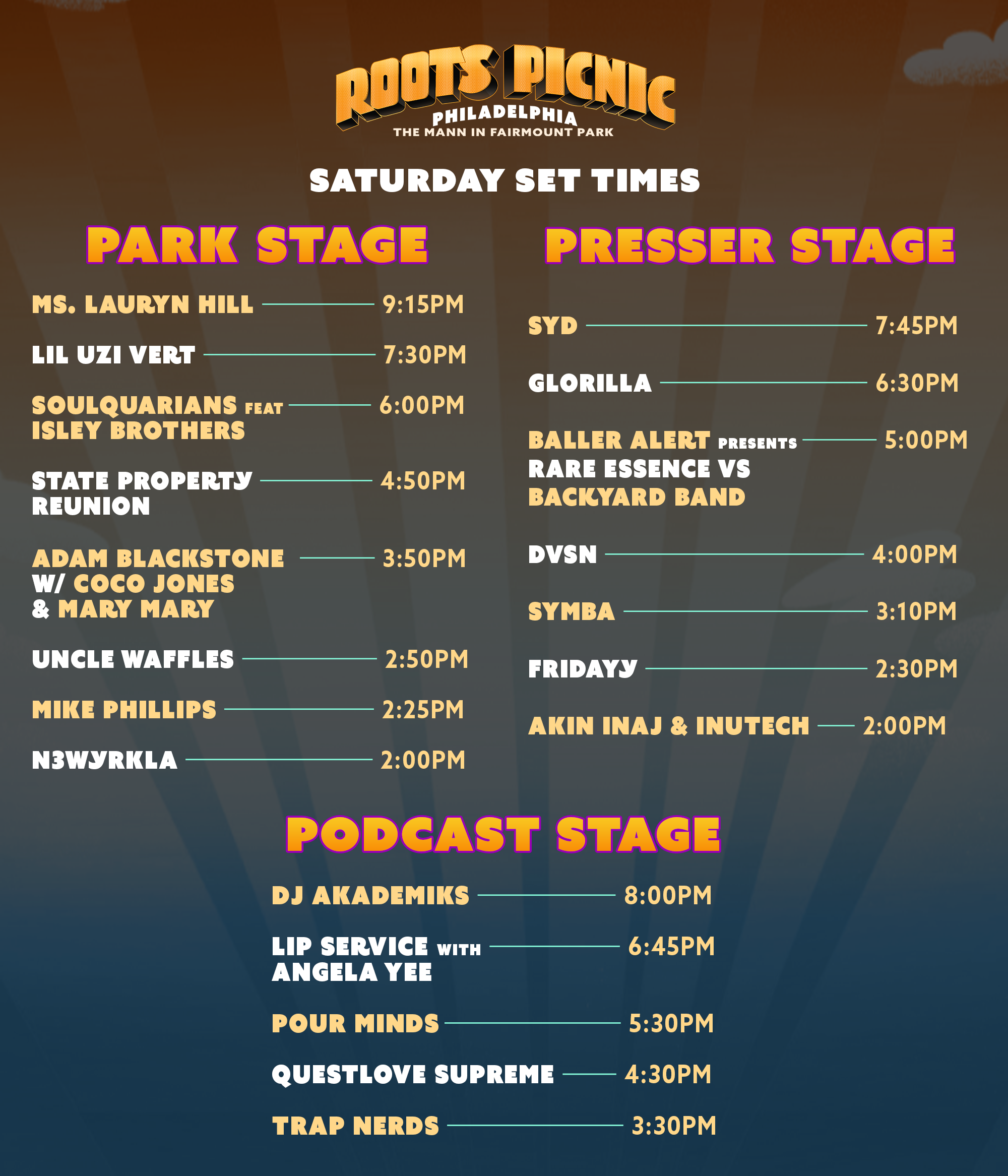 Roots Picnic Saturday Schedule
