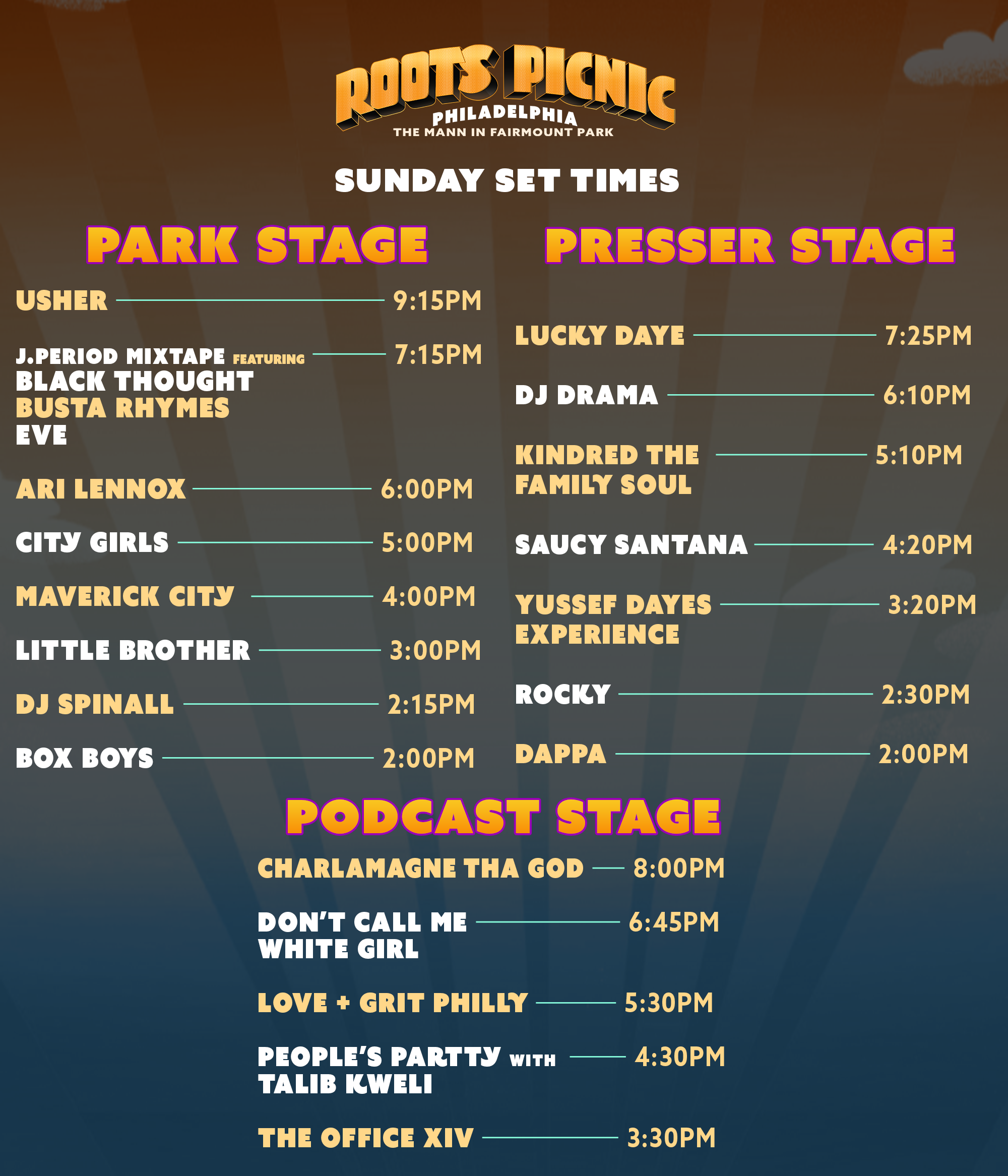 Roots Picnic Sunday Schedule