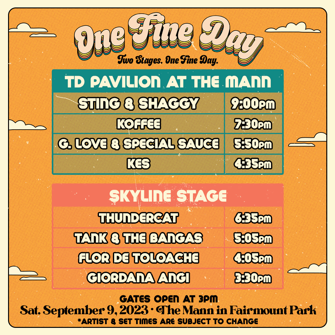 One Fine Day Philly 2023 Set Times