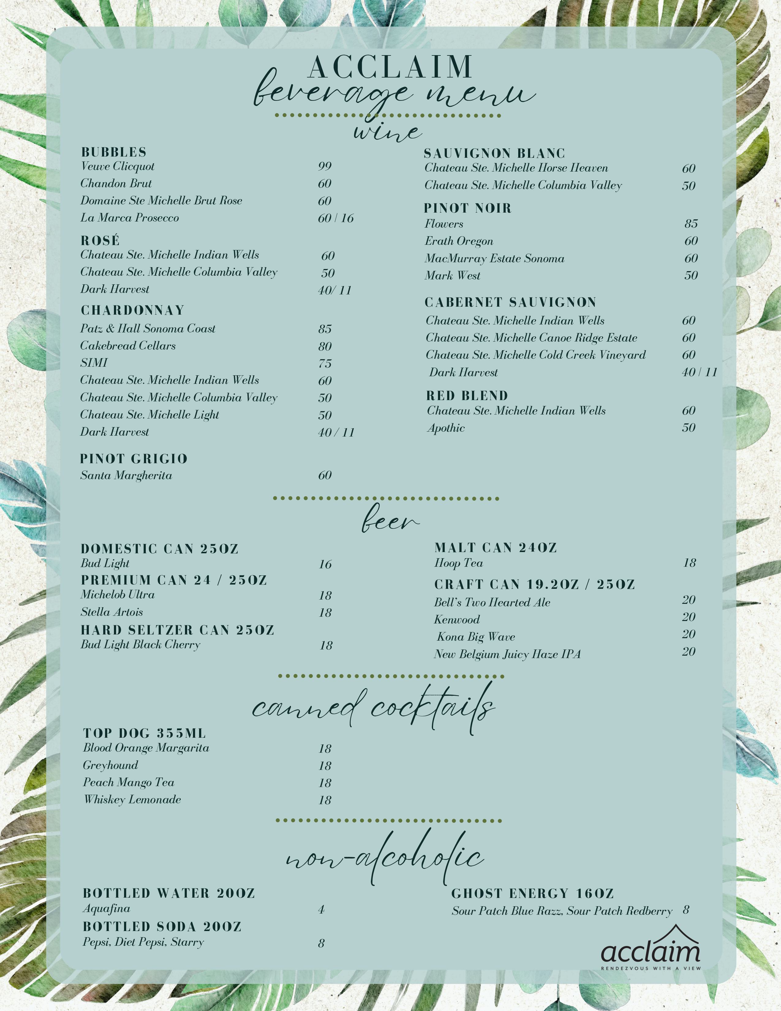 2025 Acclaim Menu