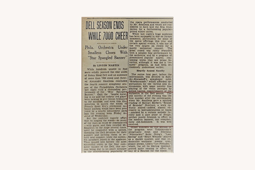 Review of Samuel Barber's Overture in Philadelphia Inquirer, 1933