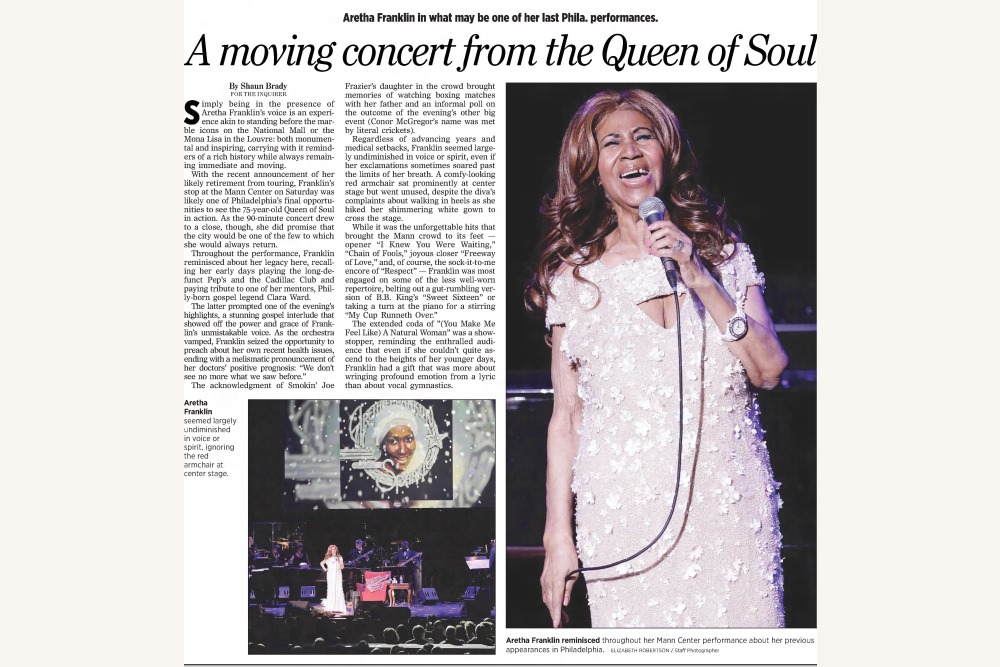 Aretha Franklin in The Philadelphia Inquirer