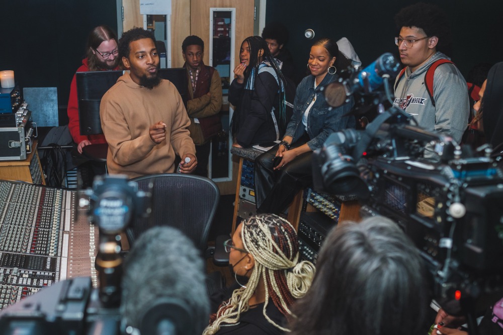 Music Industry Training Program students with Community Artist-In-Residence Chill Moody