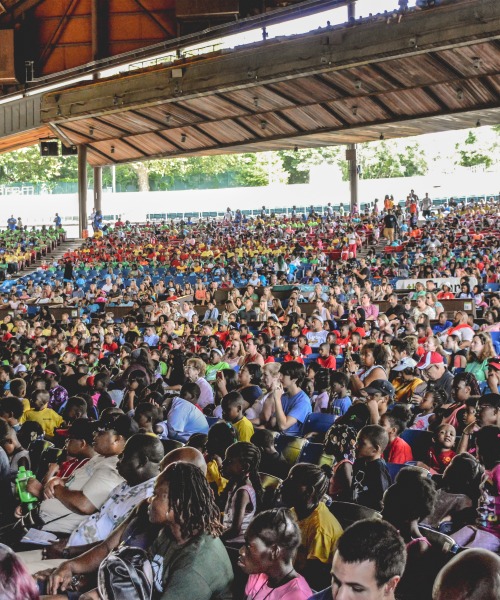 Image of educational programming in the main stage pavilion of the Mann Center